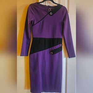 Purple and Black Long Sleeve Dress